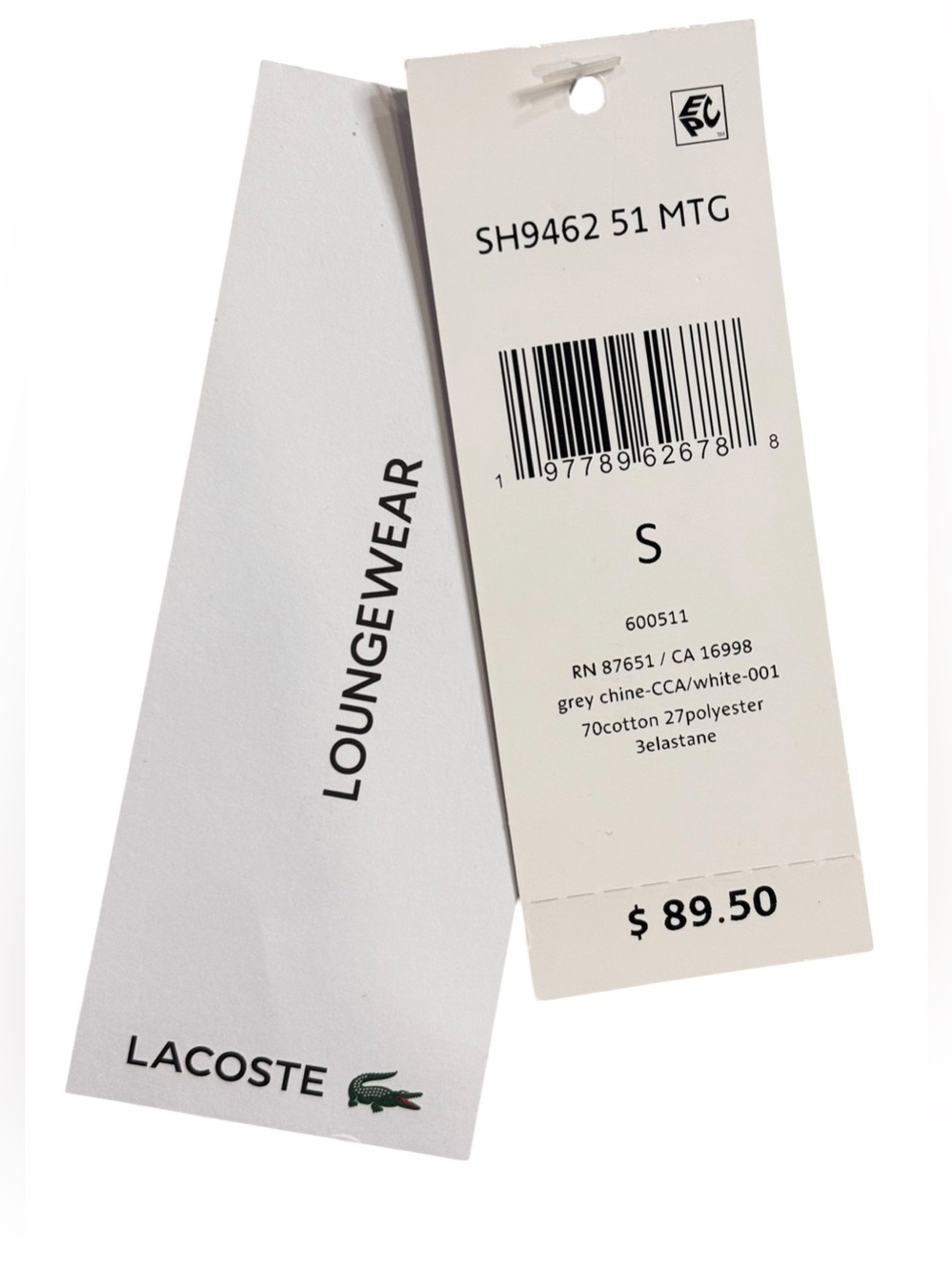 NWT Lacoste Men’s Small Grey Fleece Crewneck Lounge Sweatshirt - Picture 2 of 3
